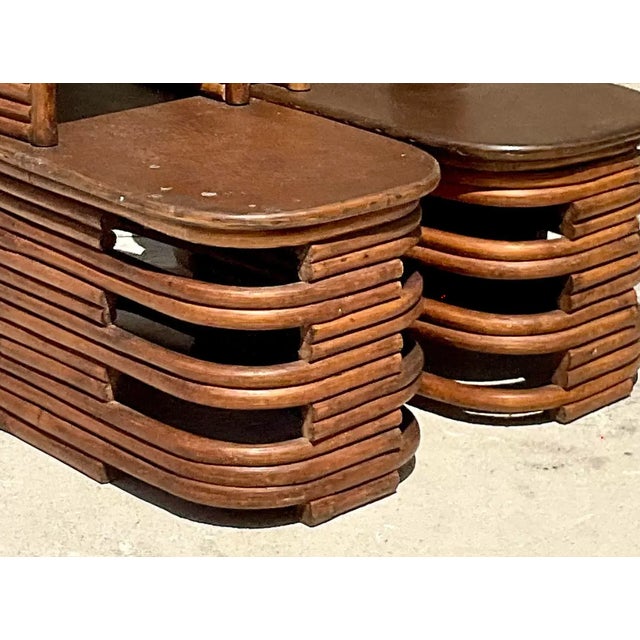 Mid 20th Century Vintage Coastal Paul Frankl Stacked Rattan Side Tables - a Pair For Sale - Image 12 of 12