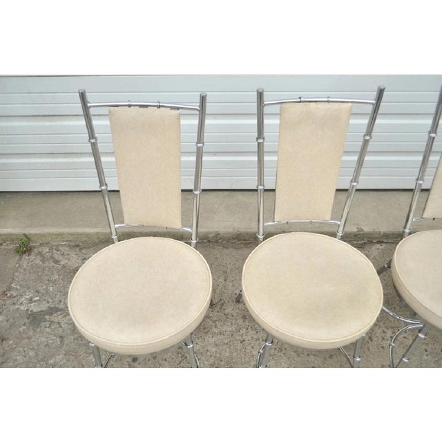Beige Vintage Hollywood Regency Chrome Metal Faux Bamboo Dining Kitchen Set - 5 Pc Set For Sale - Image 8 of 10