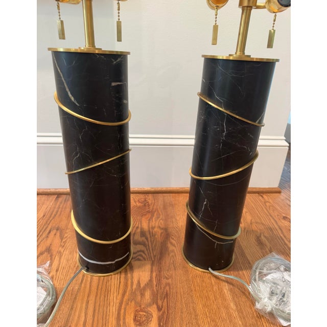 Baker Furniture Black Marble Ring Table Lamp by Thomas Pheasant- Set of 2 For Sale In Greenville, SC - Image 6 of 11