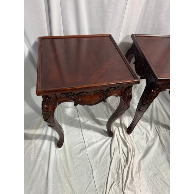 Brown Set of 2 Antique Solid Wood Accent Table With Cabriole Legs and Carved Accents For Sale - Image 8 of 8