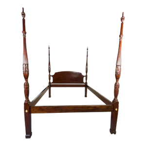 Late 20th Century Mahogany Queen Size Four Post Carved Rice Bed Made Attributed to Henkel Harris