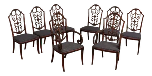 Georgian Style Vintage Carved Mahogany Set 8 Dining Chairs