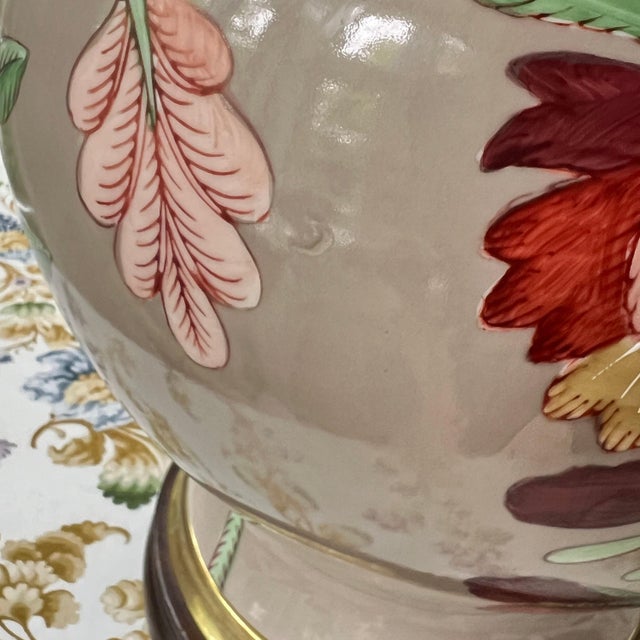 Wood Vintage Frederick Cooper table lamp // colorful floral on a beautiful taupe background // accent lamp // designer lamp For Sale - Image 7 of 10