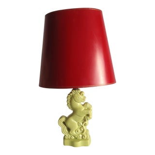 1940s Gonder Chartreuse MCM Horse Pottery Table Lamp For Sale