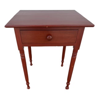 A Pennsylvania Turned Leg Red Wash Painted 1 Drawer Side Table, Circa 1840’s For Sale