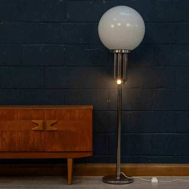 1960s 20th Century Chrome Floor Lamp with Hand Blown Venetian Glass Shade, Murano Italy, 1960s For Sale - Image 5 of 13