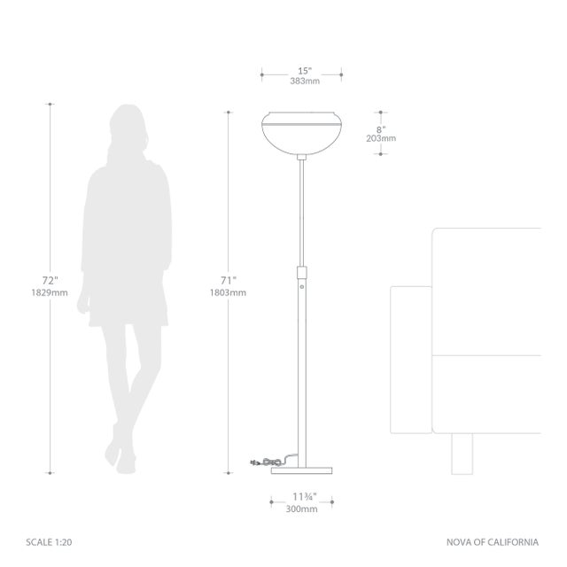 Metal Nova Morelli 71"h Torchiere Floor Lamp in Satin Nickel Steel Body With Oval Lucite Shade, Foot Dimmer, Led Compatible For Sale - Image 7 of 7