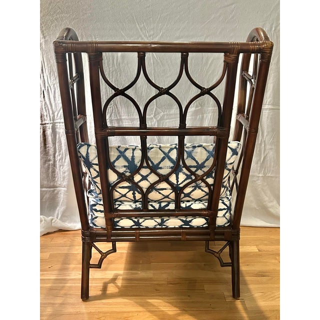 Vintage Very Large Chinoiserie Wrapped Rattan Wingback Chair in the Style of Ficks-Reed For Sale - Image 4 of 12