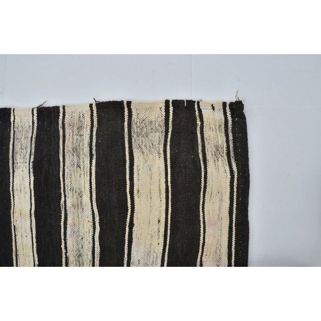 Vintage Turkish Kilim Runner – Minimalist Striped & Tribal Geometric Wool Hallway Runner For Sale - Image 4 of 10