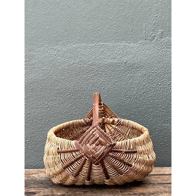 Contemporary Vintage Handcrafted Shaker Rattan Basket For Sale - Image 3 of 12