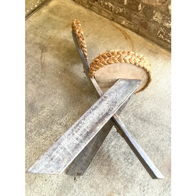 Mid 20th Century Pair of Audoux Minet Tripod Base Chairs With Abaca Seat and Back For Sale - Image 10 of 13