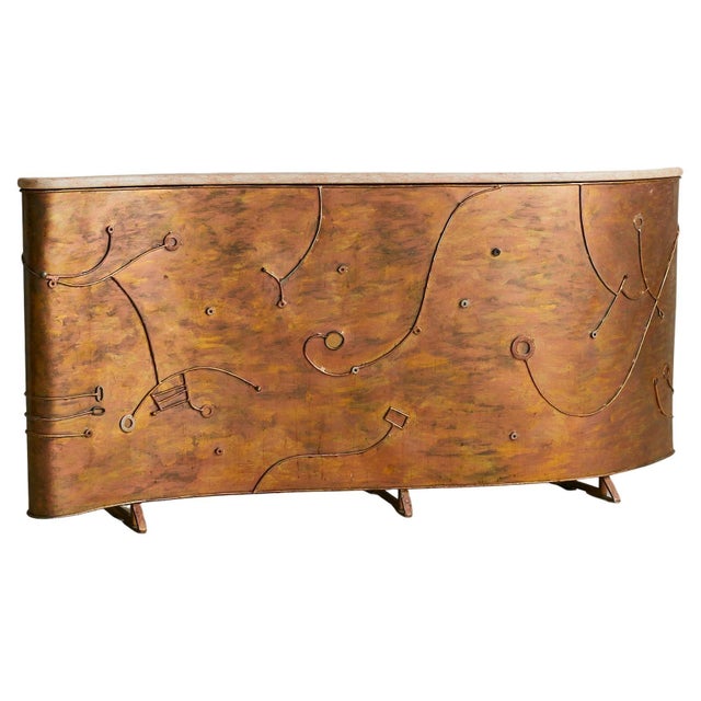 Vintage Custom Italian Metal Bar Cabinet with Blush Marble Top For Sale - Image 10 of 18