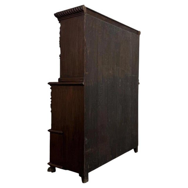 19th Century Antique Victorian Carved Oak Cupboard For Sale - Image 9 of 11