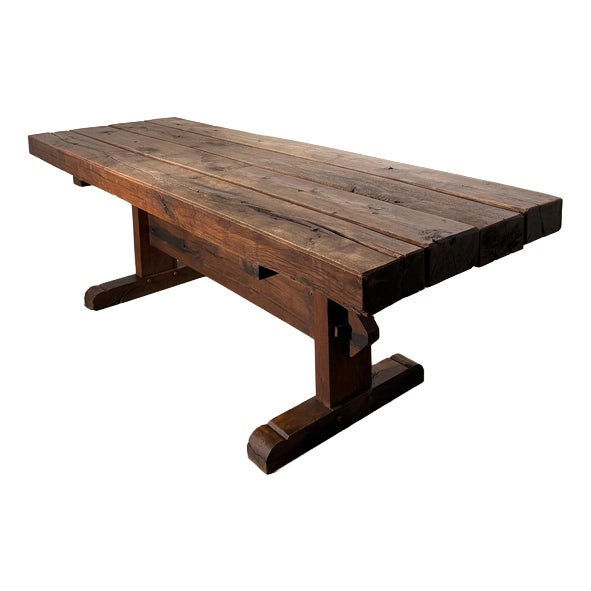 Rustic Wood Trestle Dining Table For Sale