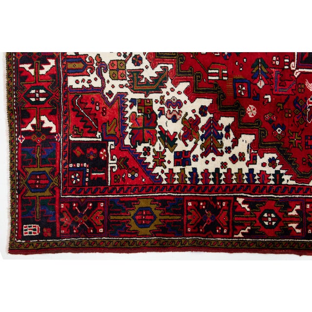 Textile Designed Persian Heriz Wool Rug in Red With Medallion Motif For Sale - Image 7 of 8