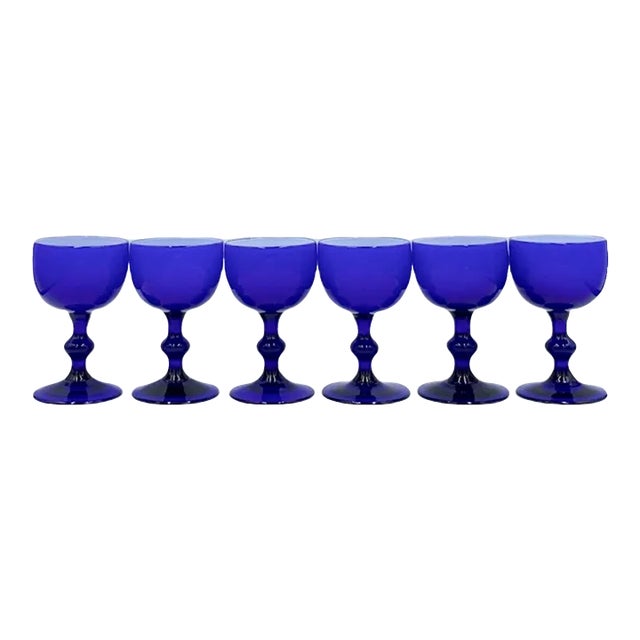 Vintage Carlo Moretti Mid-Century Italian Cobalt Blue Cordial Cocktail Glasses- Set of 6 For Sale