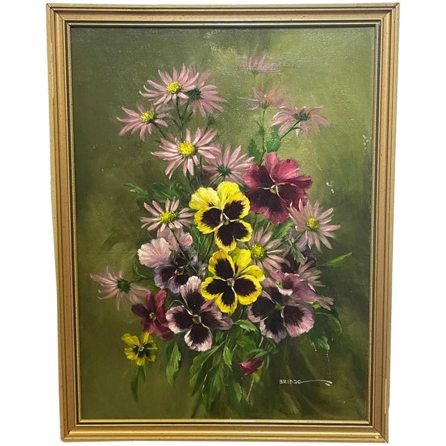 Traditional British Oil Painting Flowers Pansy's & Daisies by Elizabeth Bridge Ri Roi For Sale - Image 13 of 13