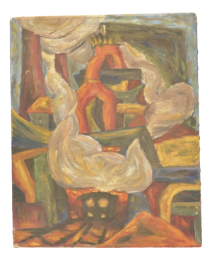 Oil Painting, 1920s, Locomotive Under Blast Furnace