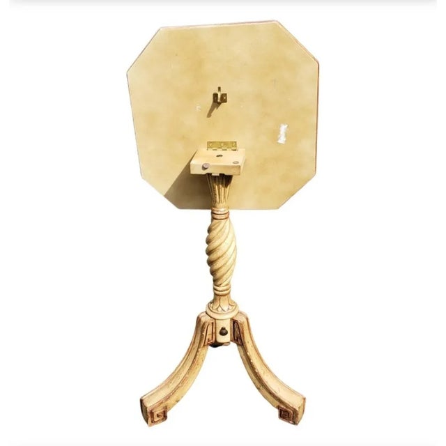 1990s Modern Decorated Painted Hexagonal Tripod Pedestal Tilt-Top Side Table For Sale - Image 5 of 6