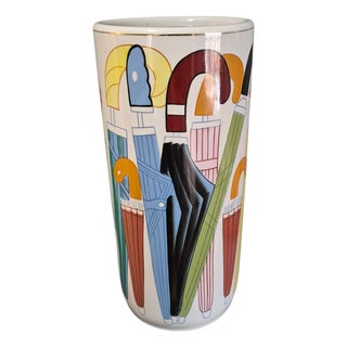 Vintage Whimsical Painted Colorful Ceramic Umbrellas Design Umbrella Stand For Sale