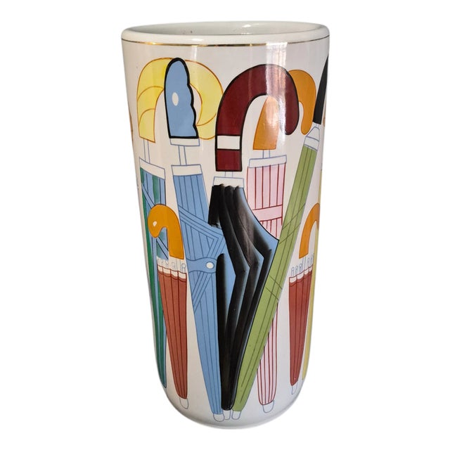Vintage Whimsical Painted Colorful Ceramic Umbrellas Design Umbrella Stand For Sale