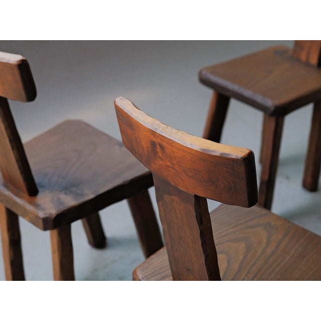 Vintage Brutalist Handcrafted Chestnut Chairs, France, 1970, Set of 6 For Sale - Image 16 of 18