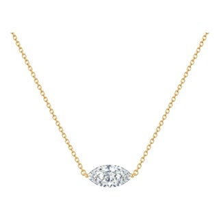 2 Carat Marquise Lab Diamond 14k East West Solitaire Floating Necklace For Sale