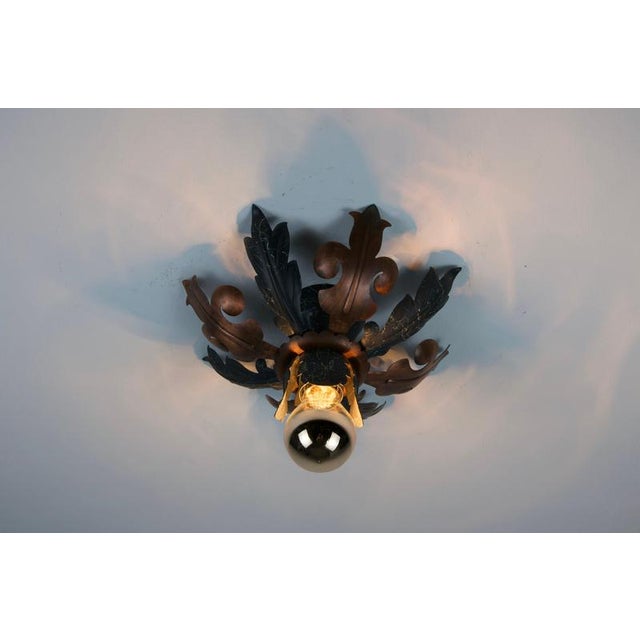 Hollywood Regency Florentine Metal Flower Flush Mounts from Kaiser, Germany, 1960s For Sale - Image 3 of 10