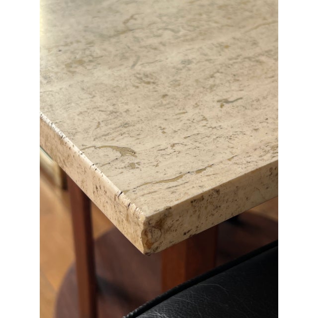 Mid Century Modern Walnut and Travertine Square Table Made by Marden For Sale - Image 10 of 11