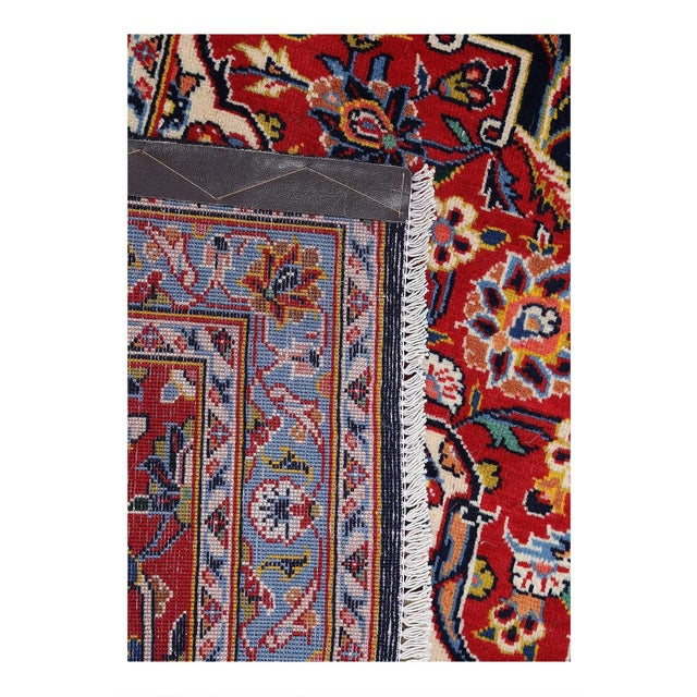 Navy Blue Fine Hand Knotted Persian Kashan For Sale - Image 4 of 5
