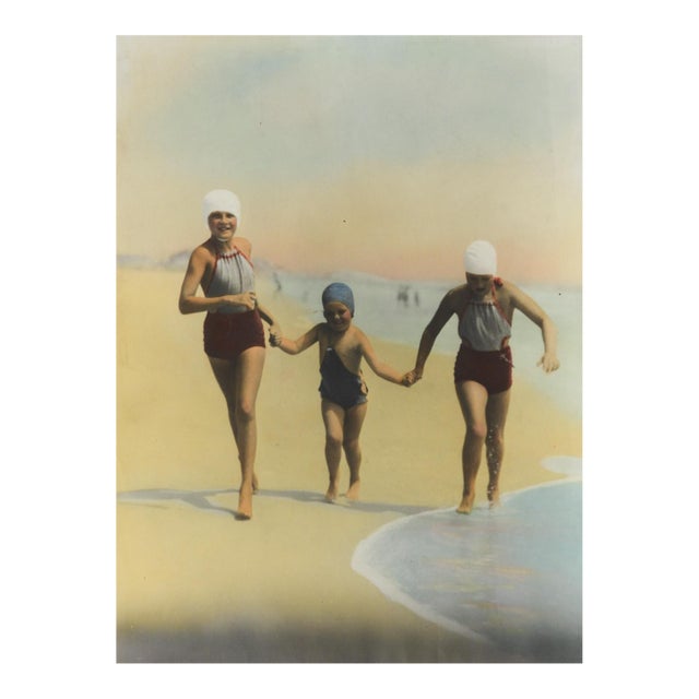 Early 20th Century Women and Girl Swimmers Colortone Photograph For Sale