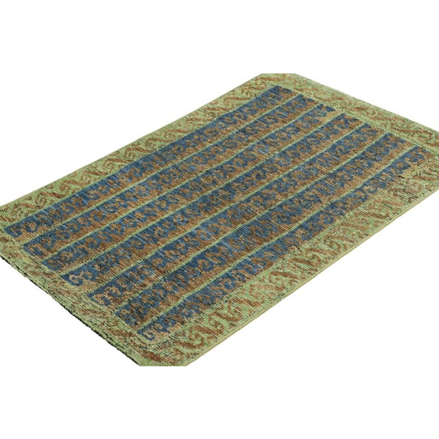 Rug & Kilim Rug & Kilim’s Tribal Rug in Blue, Green, and Brown Geometric Patterns For Sale - Image 4 of 7