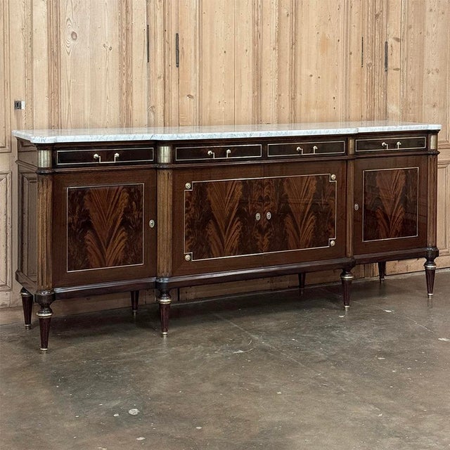 French Antique Directoire Style French Mahogany Buffet With Carrara Marble Top For Sale - Image 3 of 18