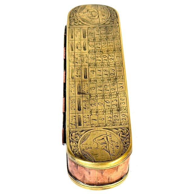 18th Century Dutch Pieter Holm Zee-Meeter Brass & Copper Navigator's Tobacco Box For Sale - Image 9 of 14