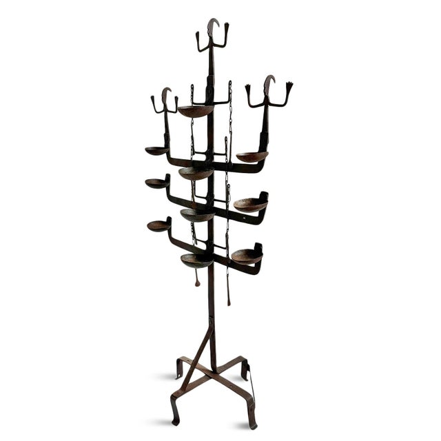 Exceptional antique Dogon iron ceremonial lamp stand from Mali. Hand forged by traditional West African blacksmith...