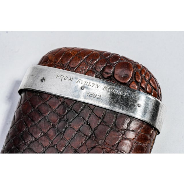 Handsome English Antique Victorian Leather Sterling Silver Cigar Case Holder For Sale - Image 4 of 13