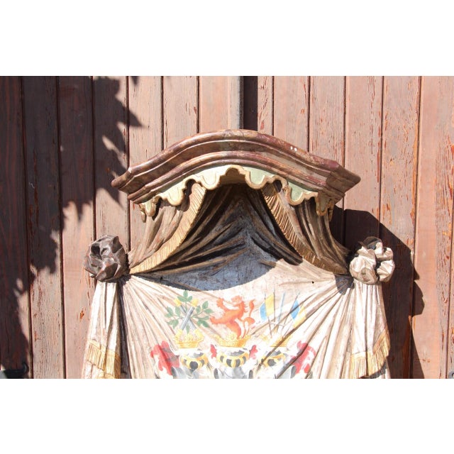 Large Heraldic Mantle in Carved and Painted Wood, 1890s For Sale - Image 6 of 11