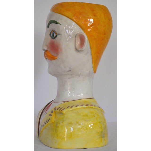 Mid-Century Modern 1960s Horchow Italian Hand Painted Ceramic Male Head Bust Planter Vase For Sale - Image 3 of 8