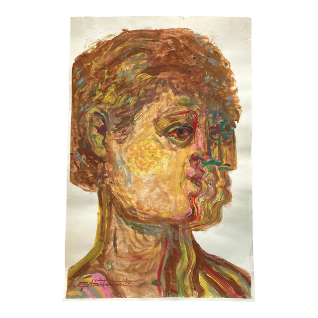 Contemporary Original E.J.Hartmann Abstract Cubist Portrait Painting Signed For Sale