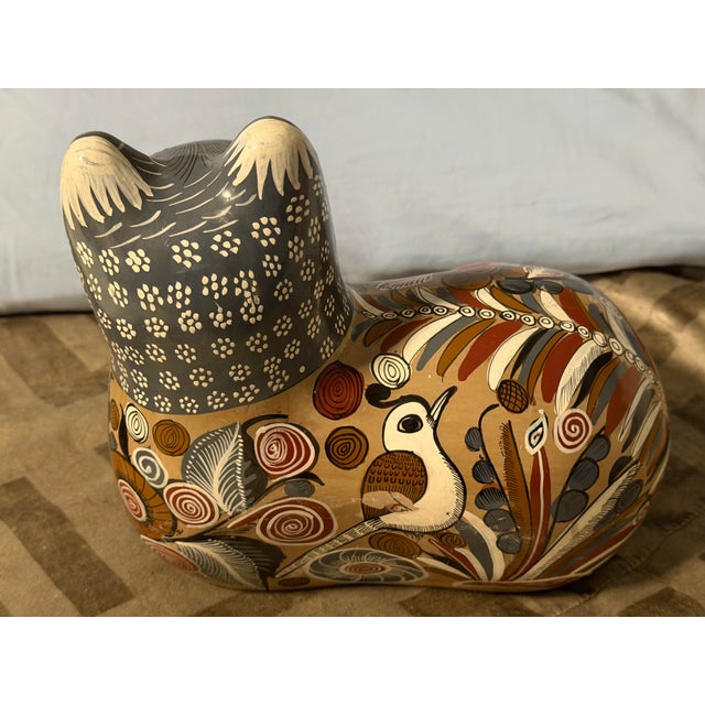 Tonalá Large Handmade Recumbent Feline With Intricate Designs For Sale - Image 4 of 6