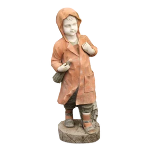 Vintage Figural Boy Marble Outdoor Garden Statue