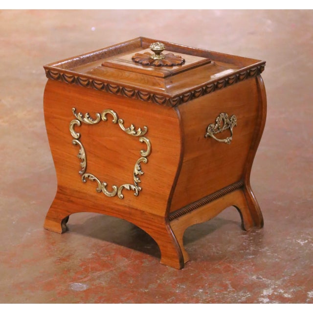 19th Century French Walnut Coal Scuttle With Brass Mounts and Zinc Liner For Sale In Dallas - Image 6 of 16
