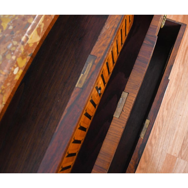 1890 Antique French Louis XV Marquetry Inlay Marble Top Dresser Chest of Drawers For Sale - Image 14 of 18