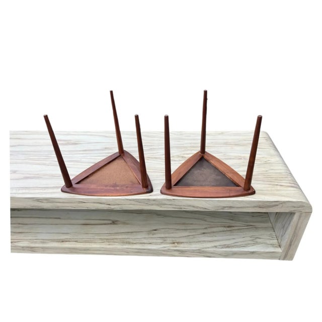 Pair of 1960s Danish Modern Teak Triangle End Tables With Black Laminate For Sale - Image 9 of 13