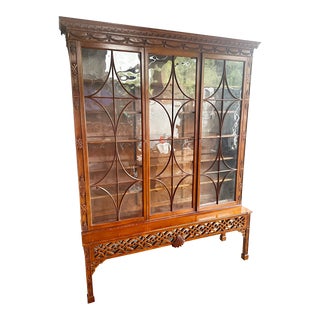 Monumental Baker ‘Stately Homes’ Chippendale Carved Mahogany Bookcase Cabinet For Sale