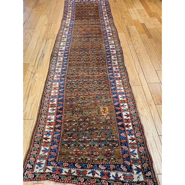 Vintage Persian Kurdish Camelhair Runner Rug, Hand-Knotted Wool, Allover Pattern, 4x14, Camelhair & Ivory For Sale - Image 15 of 18