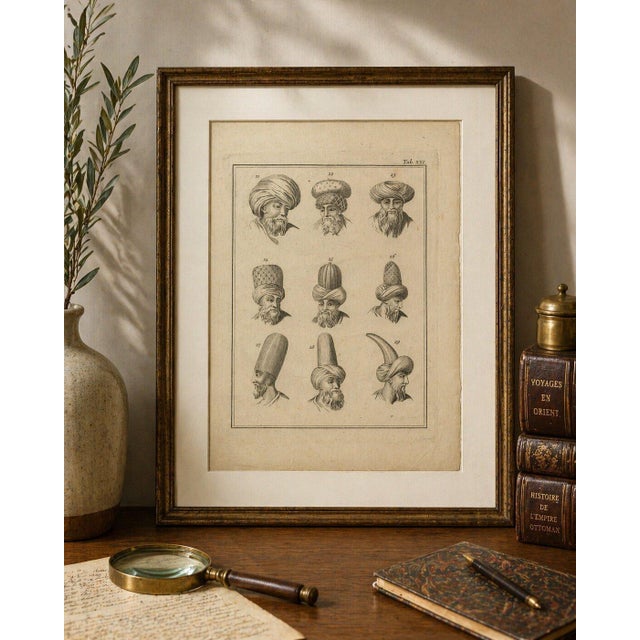 Antique Ottoman Turban Study, 18th Century Costume Headgear Engraving A finely engraved and intellectually fascinating...