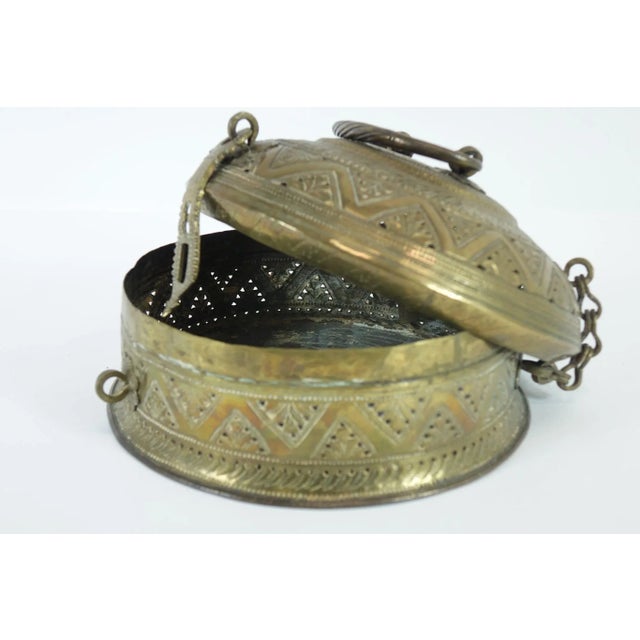 Chinese Antique Middle Eastern/Persian Brass Large Container Betel Box For Sale - Image 3 of 7