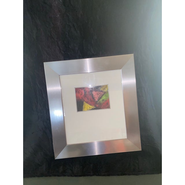 Pink Vintage Expressionist Geometric Abstract Pastel Painting – Modern Custom Metallic Silver Frame For Sale - Image 8 of 9