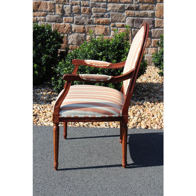 Ethan Allen Louis XVI Style Armchairs With Silk Upholstery—A Pair For Sale - Image 13 of 18